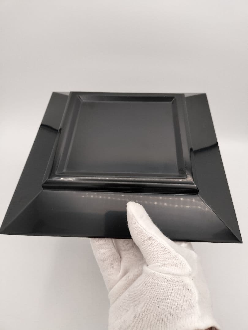 a831 【未使用】輪島塗 四方盆 唐松 真塗 井口啓 木箱入 茶道具