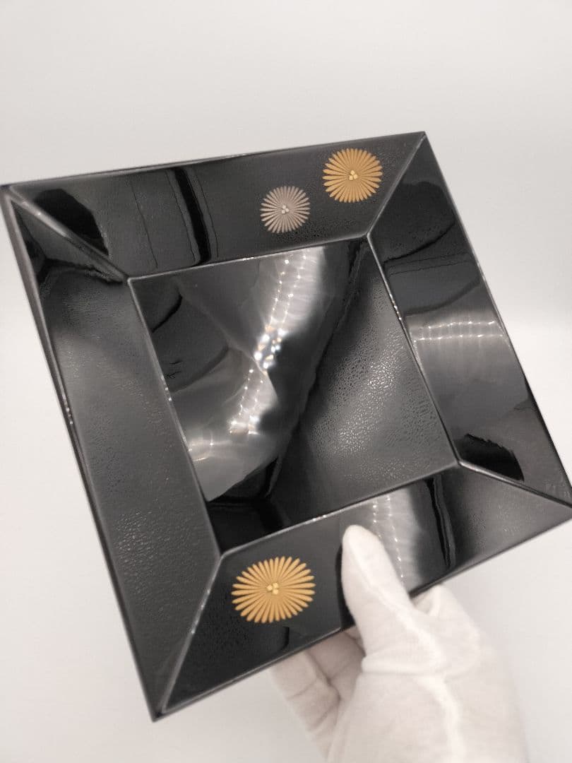 a831 【未使用】輪島塗 四方盆 唐松 真塗 井口啓 木箱入 茶道具