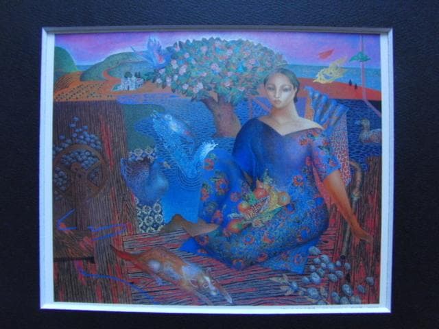 山本　達郎【空と丘のある風景】、希少画集画、状態良好、新品額装付