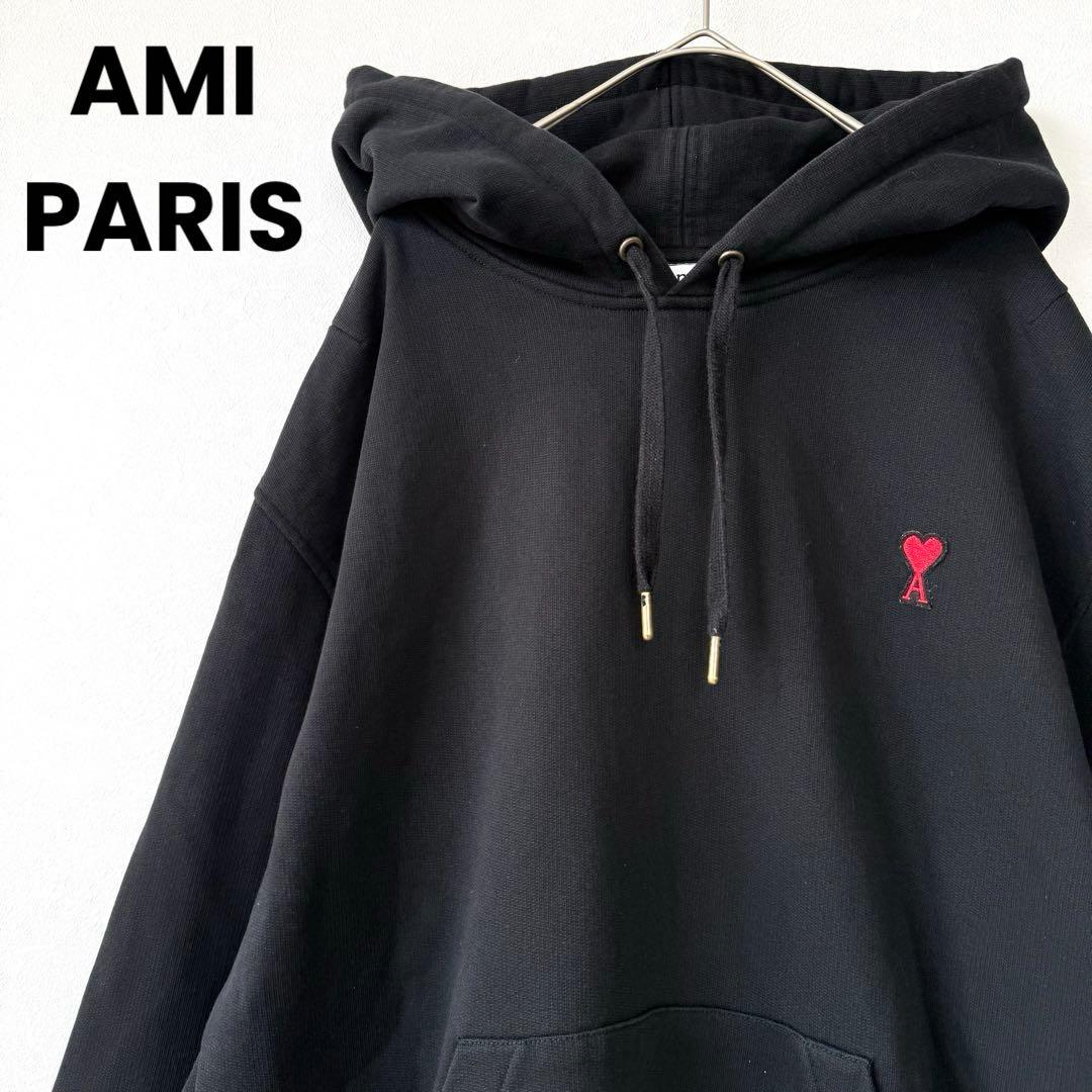 美品✨】AMI PARIS アミパリス パーカー ハート刺繍ロゴ 黒 M - メルカリ
