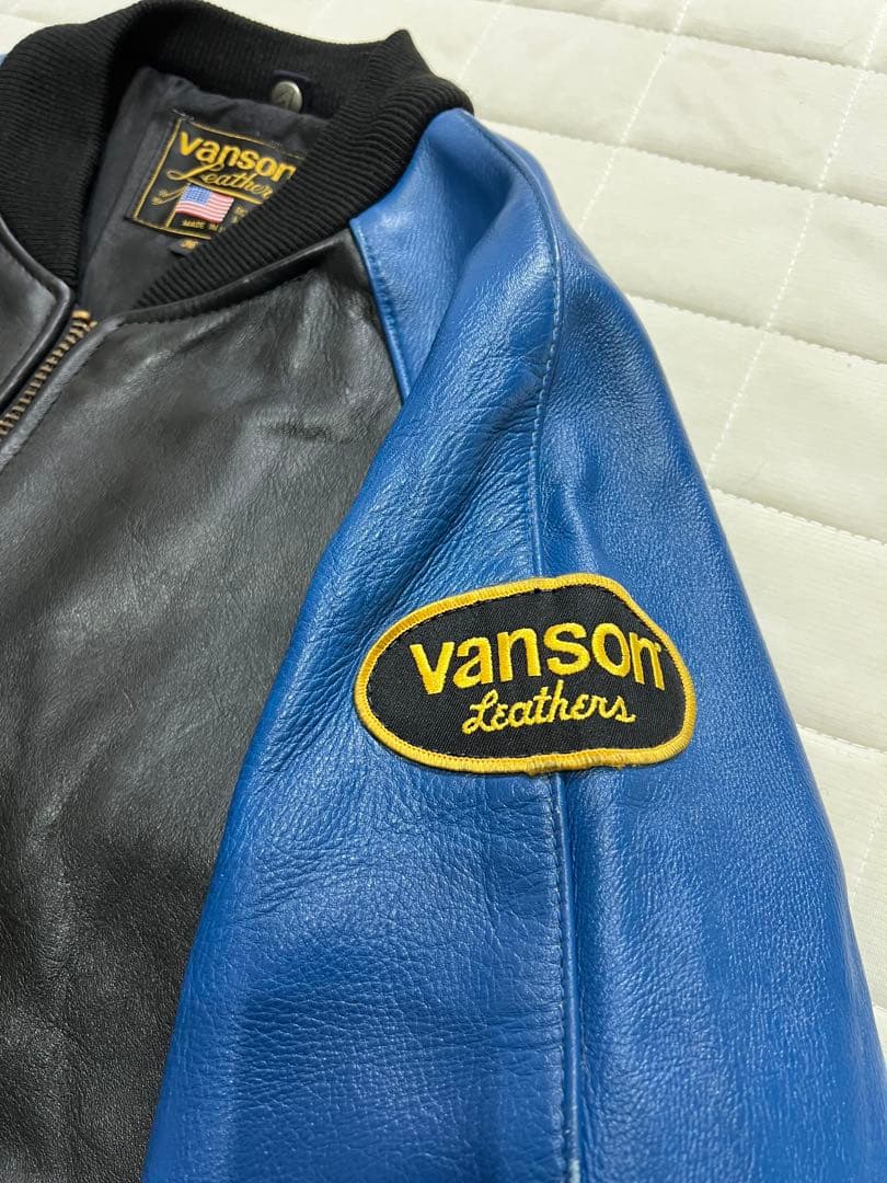 VANSON レザージャケット TJV バンソン青 黒 サイズ36 Sサイズ相当
