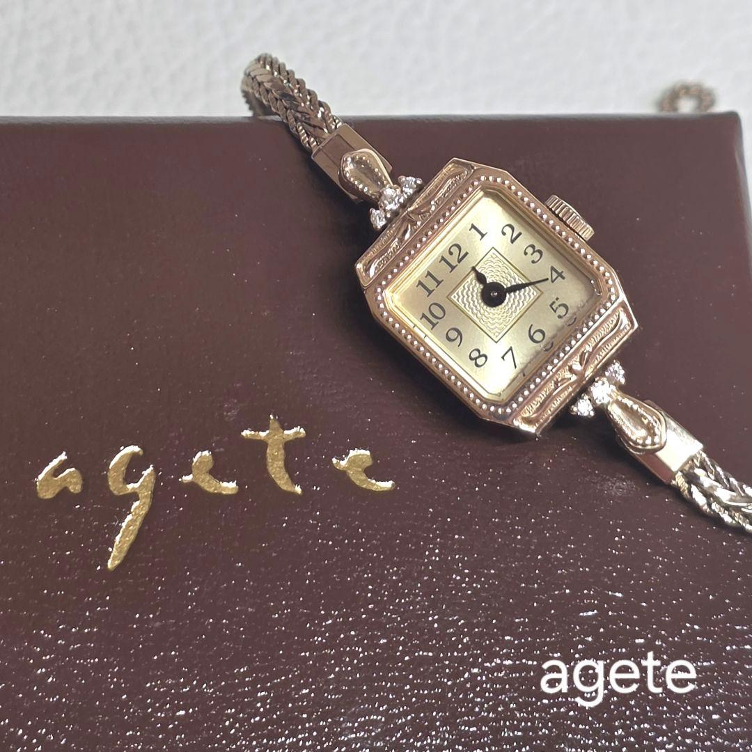 アガット agete クラシック k10 ダイヤモンドクオーツ時計 稼働品