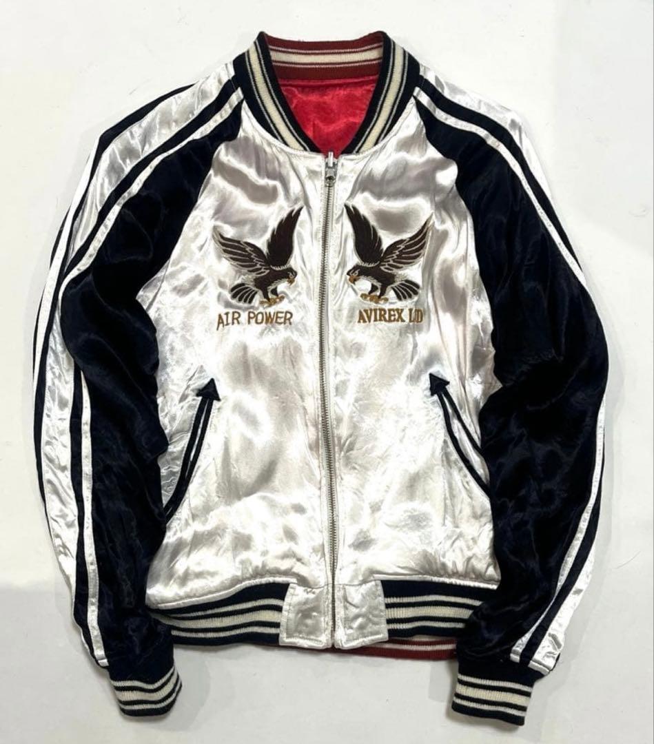 Avirex スカジャン ジャケット リバーシブル 白/黒/赤/ドラゴン/鷹