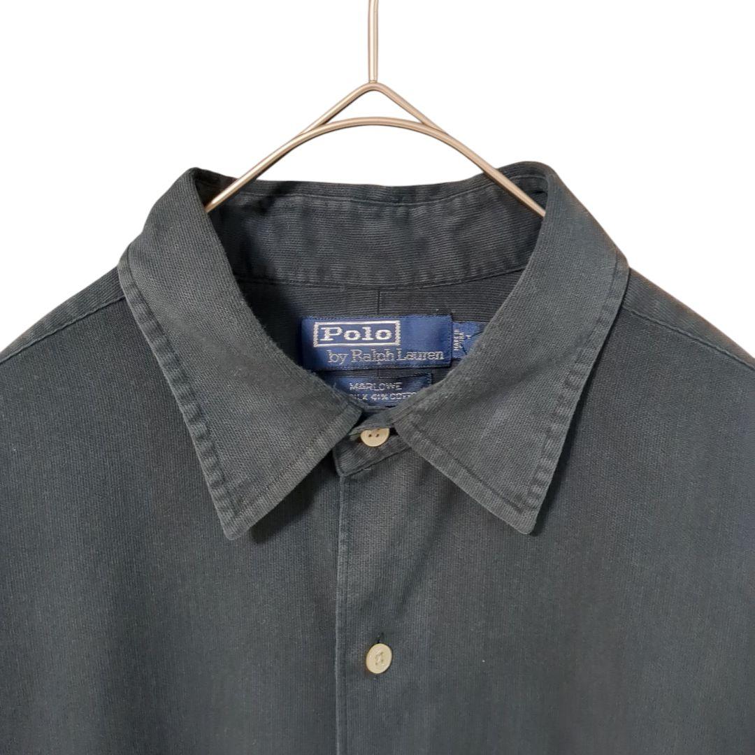 ラルフローレン MARLOWE シルク コットン シャツ ブラック Lサイズ