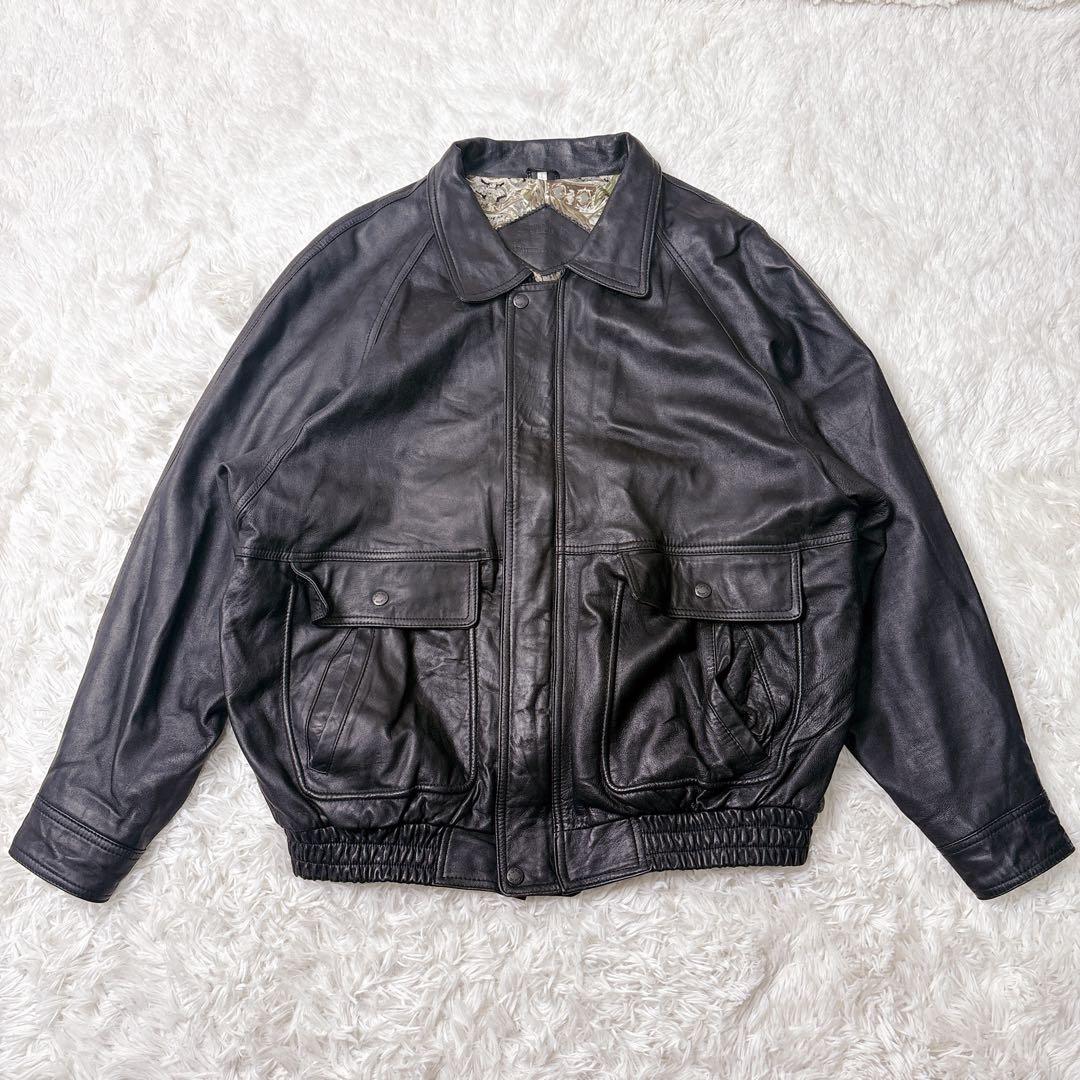 ラムレザー ボンバー 短丈 総柄 レザージャケット y2k 00s 羊 アメカジ