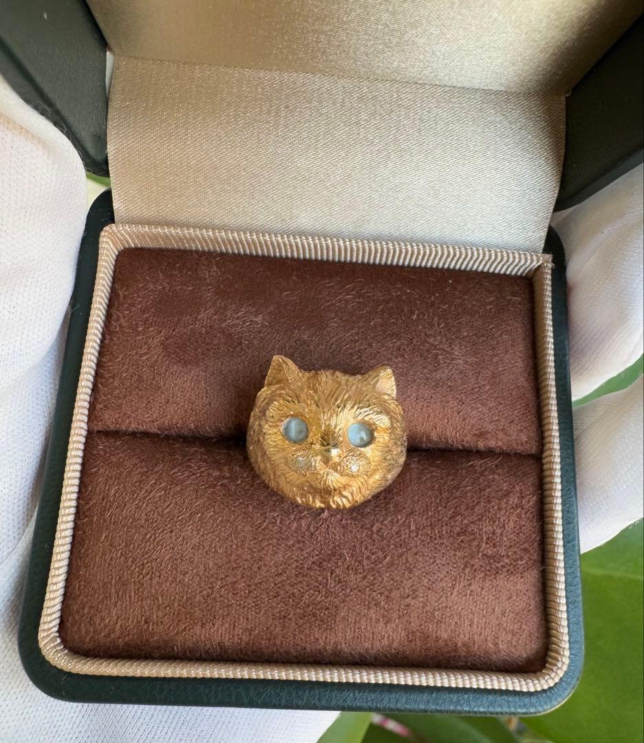 K18 キャットモチーフリング　ダイヤモンド　クリソベリルキャッツアイ　約6g