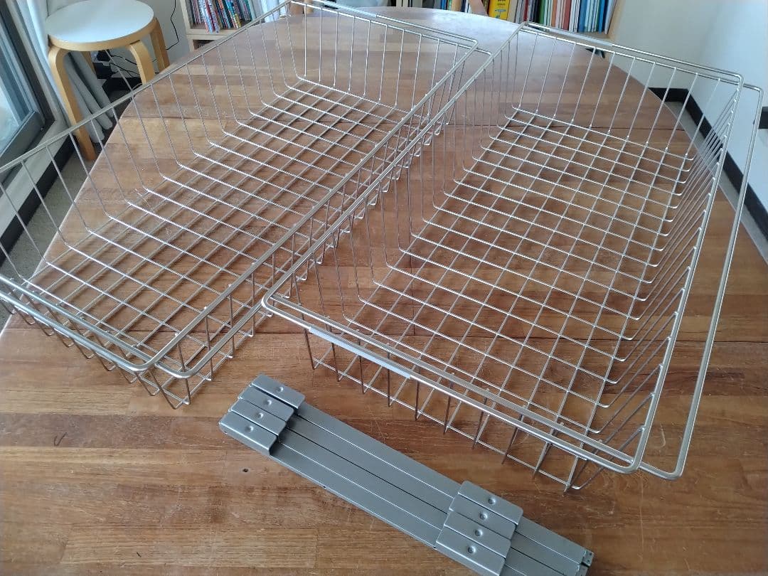 【訳あり】MUJI無印良品 ステンレスユニットシェルフ用ワイヤーバスケット2個 無印良品 ステンレスユニットシェルフ・ステンレス追加用ワイヤー