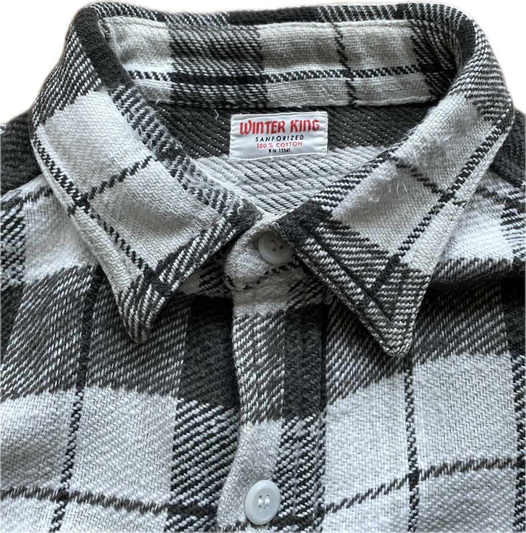 WINTER KING 60年代　ヘヴィーネルシャツ　マチ付き　皿ボタン　黒灰白