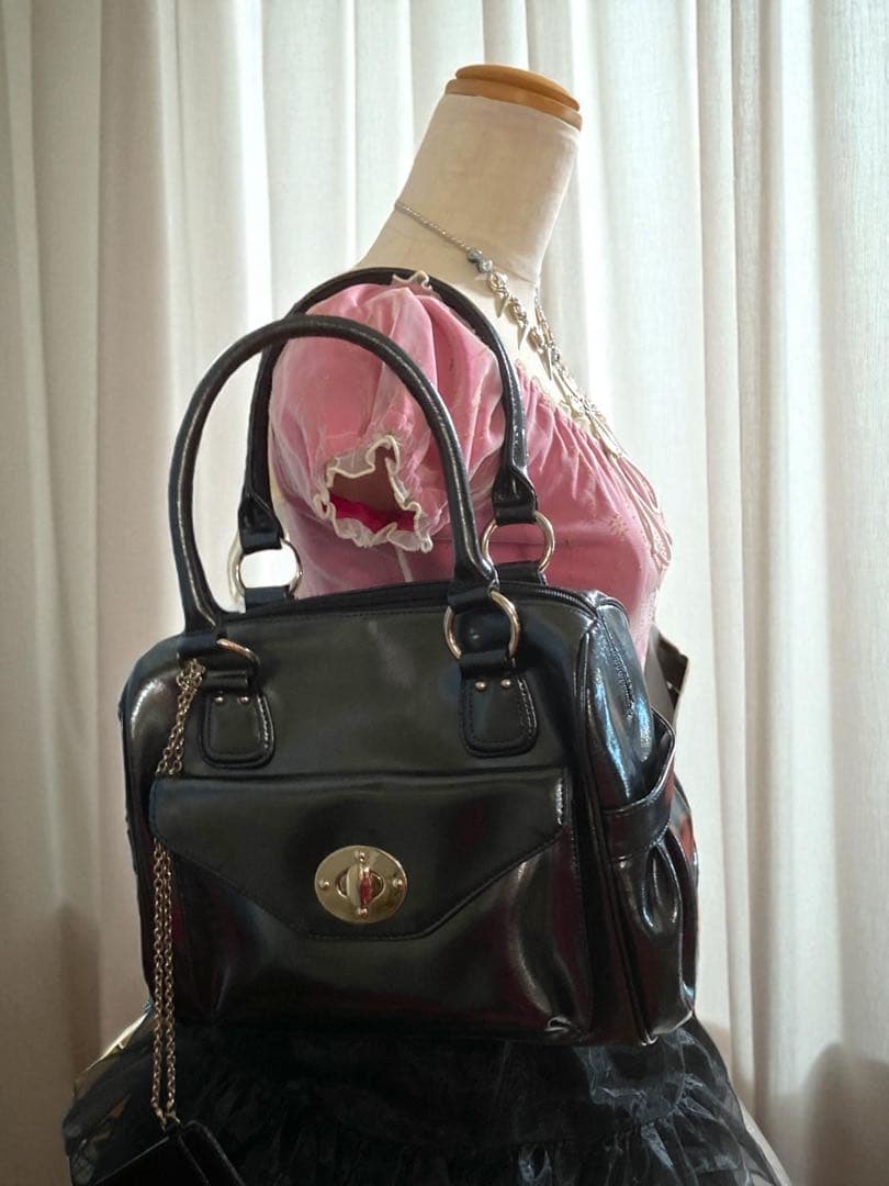 レアデザイン✴︎エナメルレザーボストン2wayショルダーy2kグランジ平成ギャル