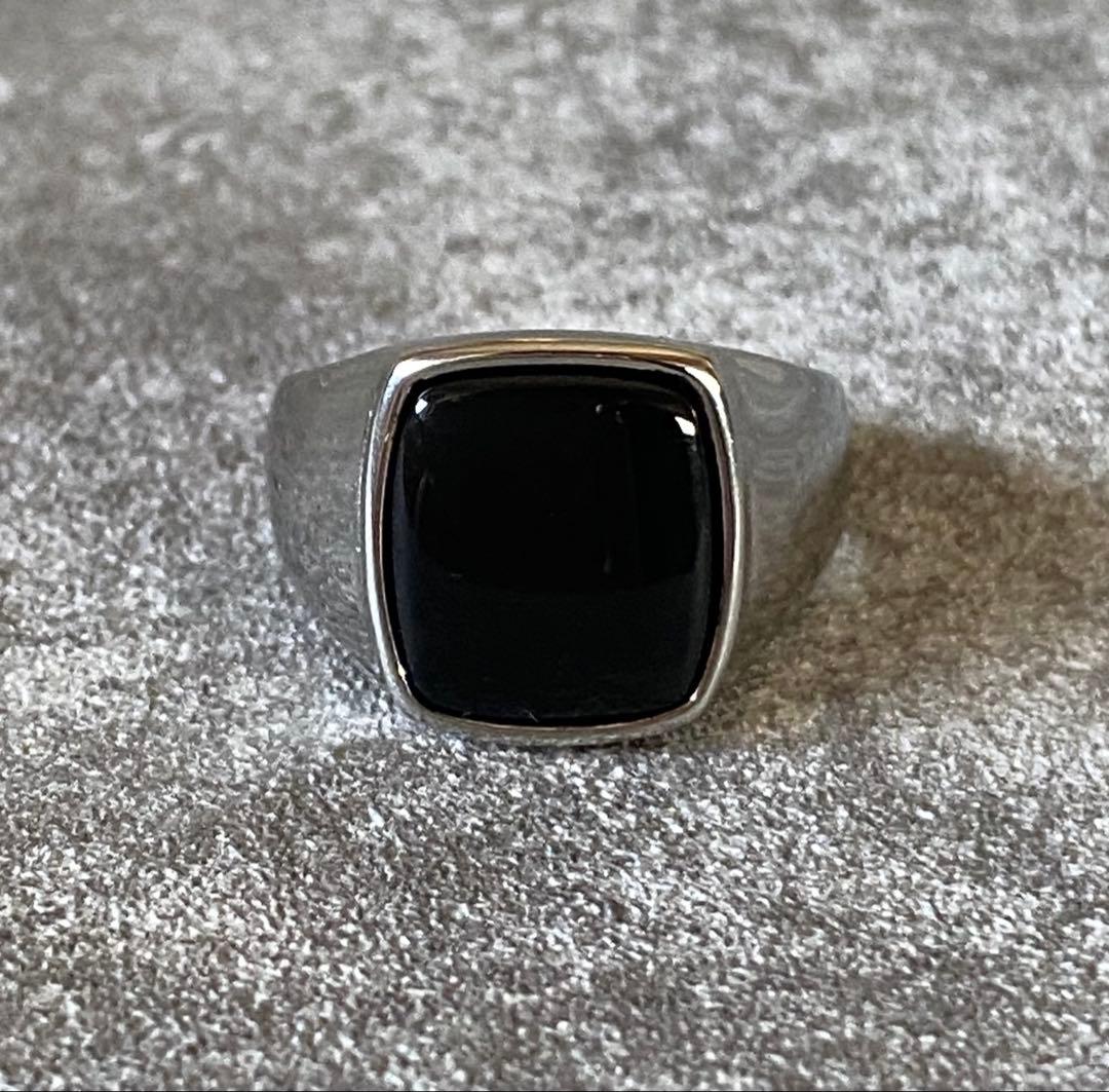 メキシカンジュエリー シルバー シグネットリング オニキス 天然石 21号 メンズシルバーオニキスシグネットリング、ラウンドオニキス結婚指輪