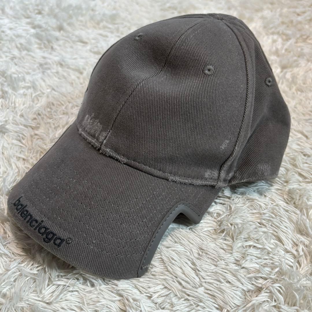 24AW バレンシアガ　ベースボールキャップ　ダメージ加工　グレー