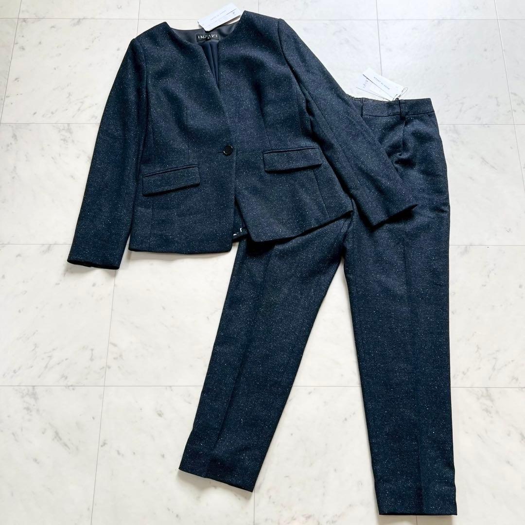 定価5万 タグ付✨️INDIVI マルチネップ パンツスーツ ネイビー 38