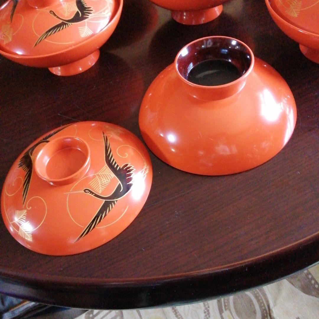 輪島塗　塗朱蒔絵炊合椀　10客　16.8cm　大正～明治期