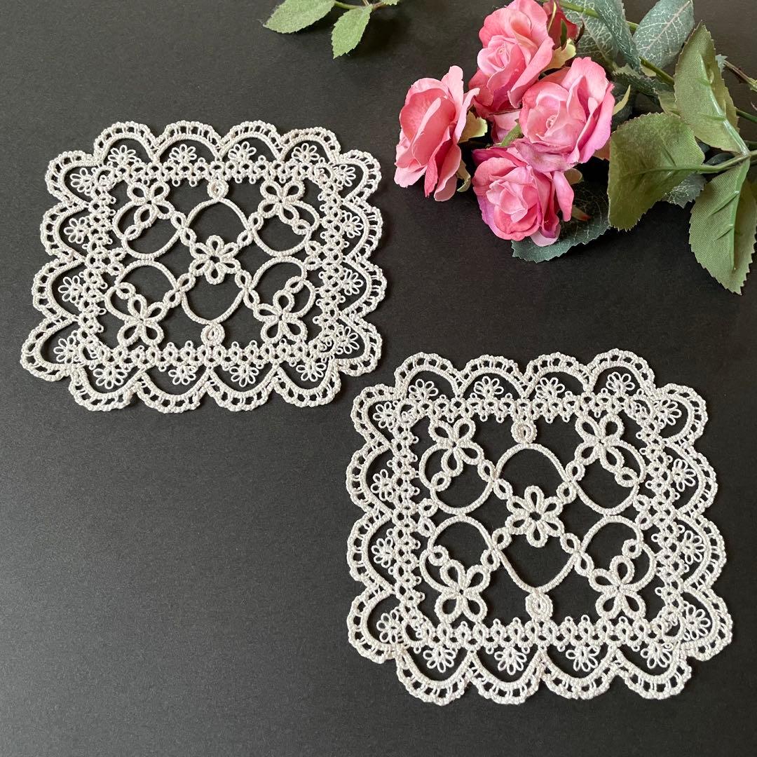 タティングレース ドイリー コースター レース編み ハンドメイド 11×12