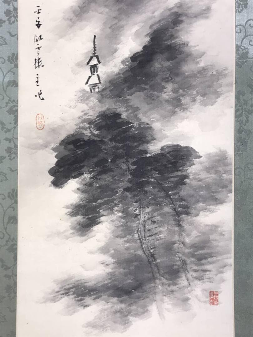 真作】井上石邨/雪景山水/夏山山水/山水図/対幅/掛軸/名家伝来/AD-805