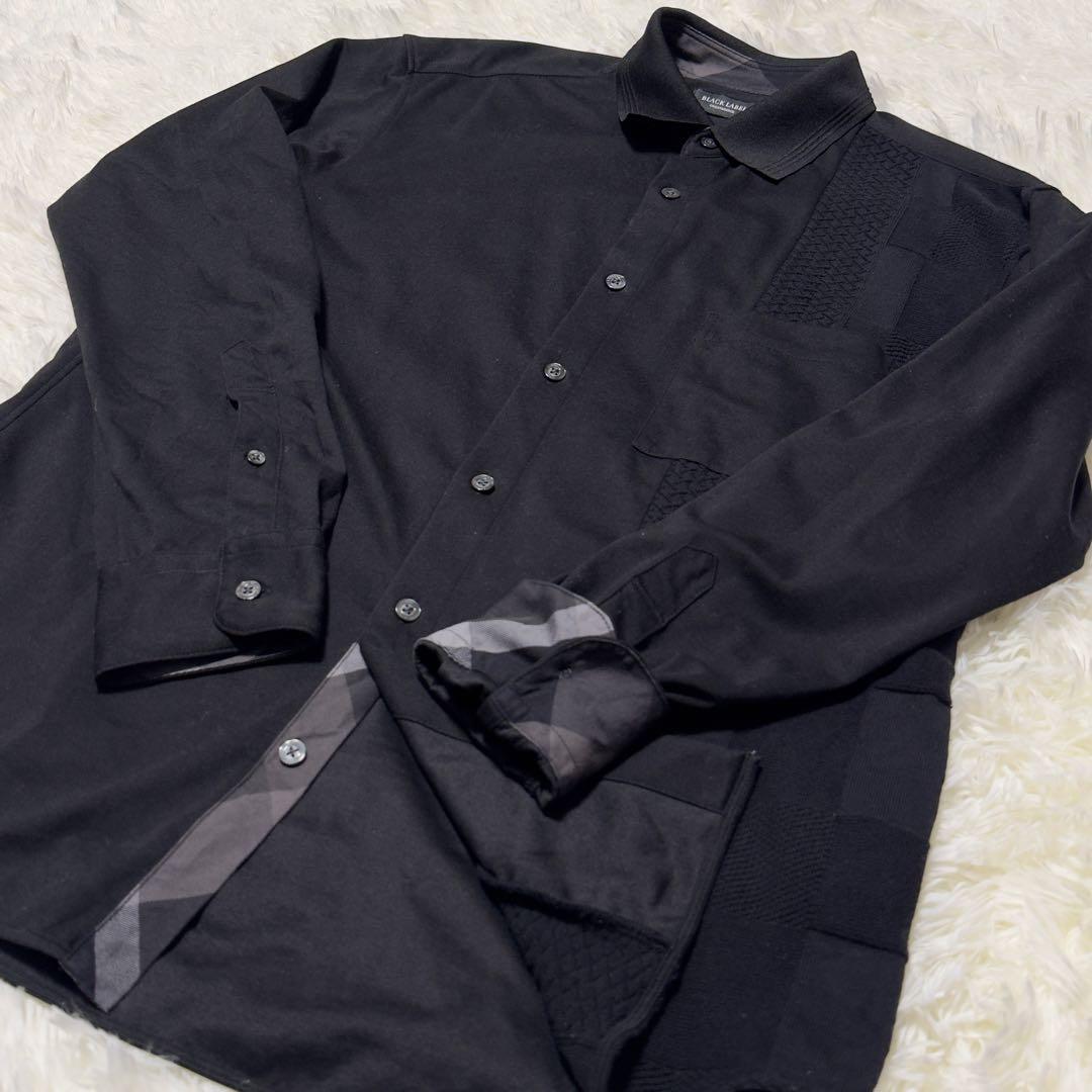 【美品】ブラックレーベルクレストブリッジ シャドーチェックニットドッキングシャツ