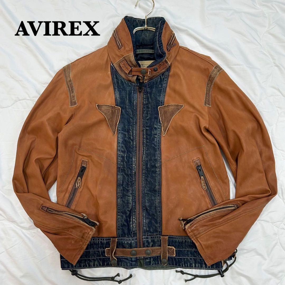 AVIREX アヴィレックス レザー デニム 切り替え レザージャケット