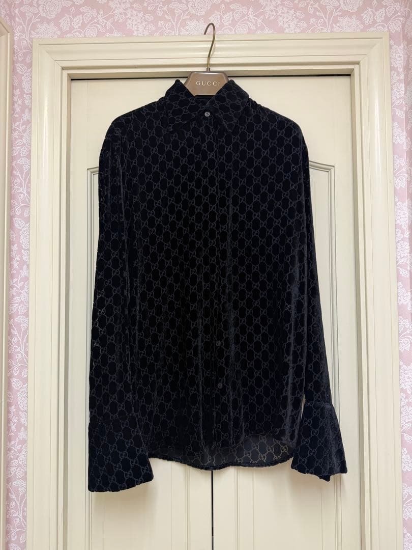 美品　ヴィンテージGUCCI GGベロアシャツ ブラウス　ブラック