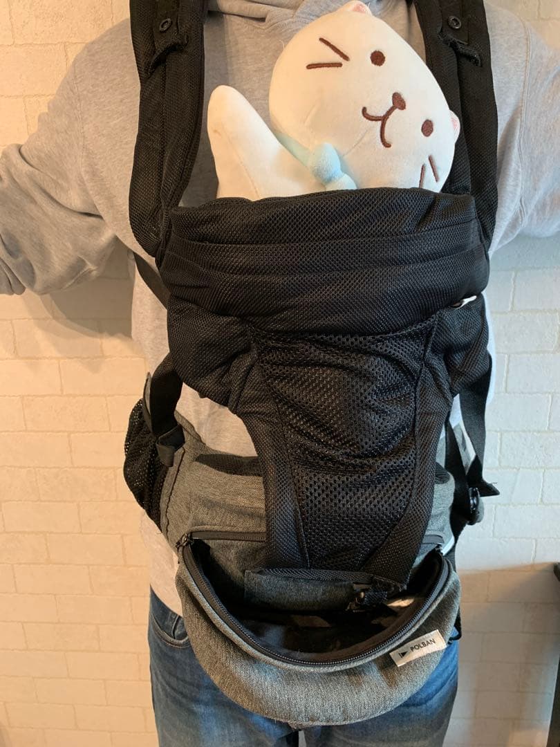 極美品 ダブルショルダー付き POLBAN ADVANCE ヒップシート 灰/黒