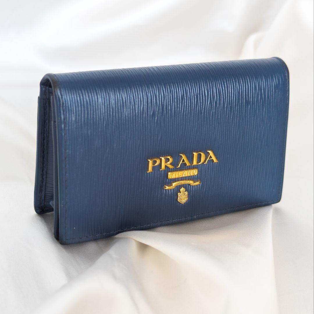 【美品】PRADA プラダ サフィアーノ 名刺入れ カードケース　ネイビー