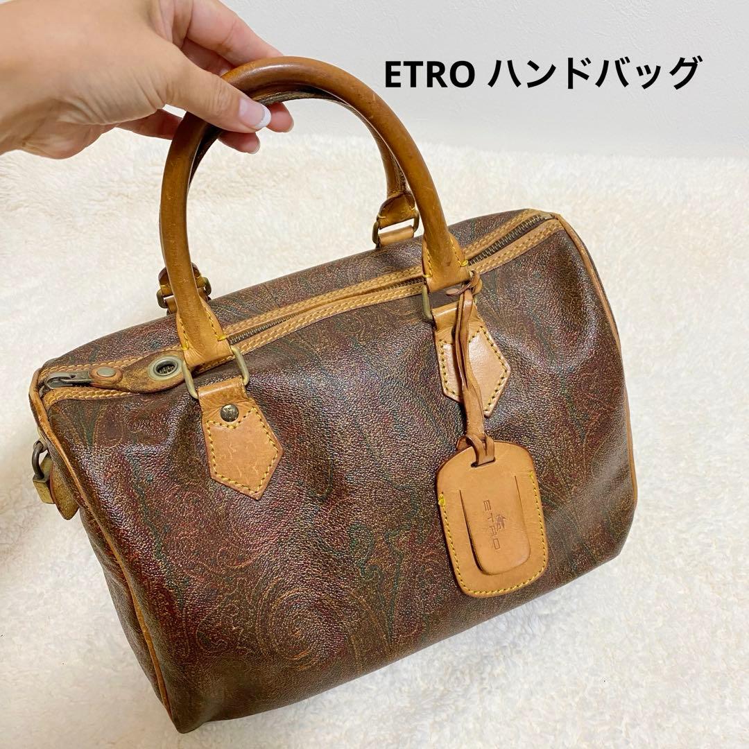ETRO エトロ ハンドバッグ ペイズリー柄 レザー ブラウン - メルカリ