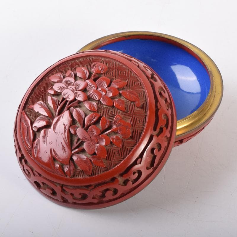中国　剔紅　堆朱　内七宝　花文　香合　C　7067