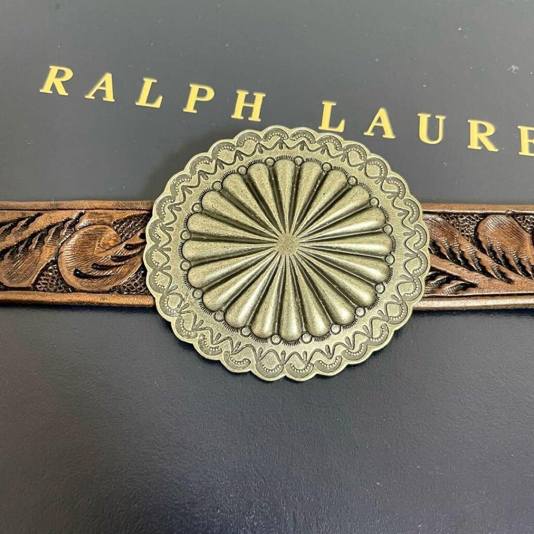 希少】RRL ハンドツールド カービング レザー ベルト コンチョ