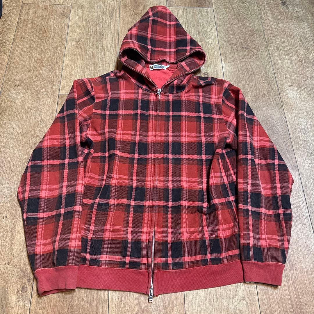 A BATHING APE チェック　ジップパーカー SIZE L