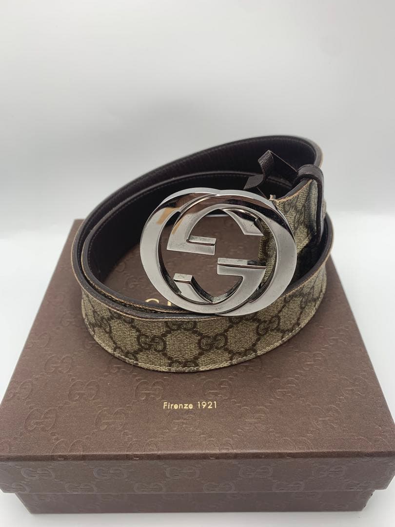 グッチ GUCCI レザー GG スプリーム ベルト シルバー金具