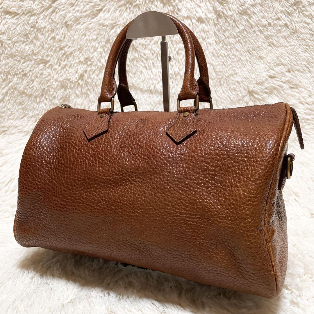 RALPH LAUREN ラルフローレン ボストンバッグ ブラウン シボ革