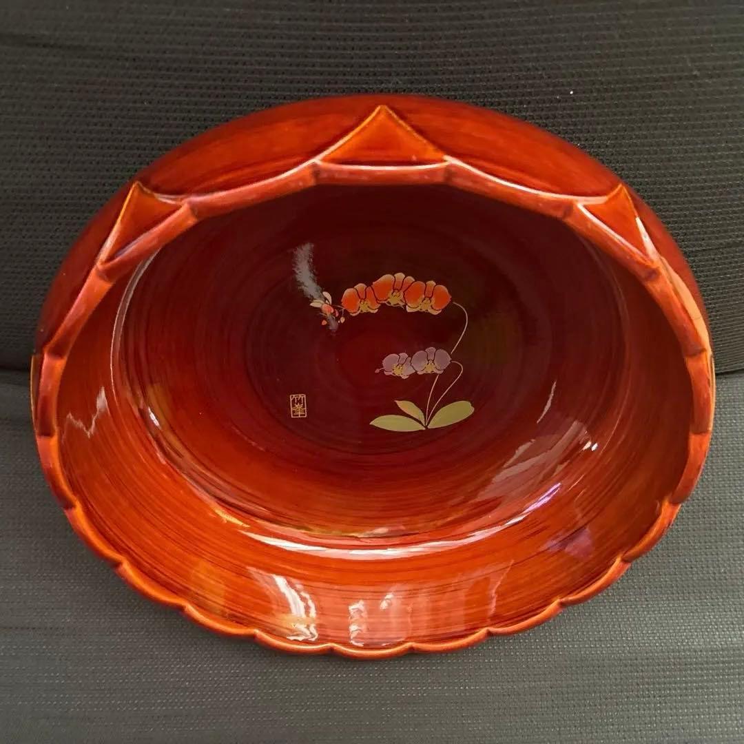 新品未使用 会津塗 竹峯 胡蝶蘭 木製和服お茶菓子入れ 菓子鉢 茶道具