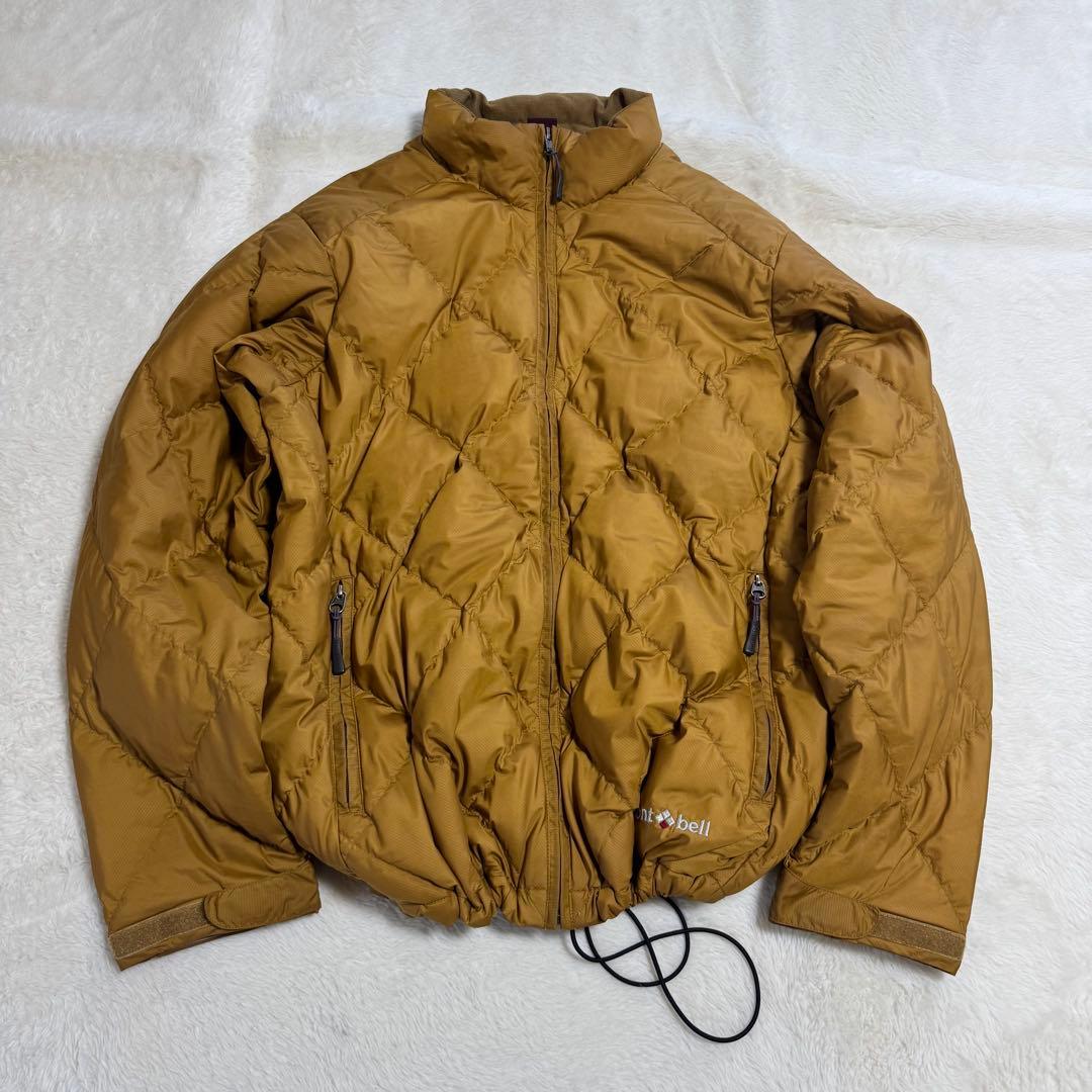 モンベル725FPライトネージュダウンジャケットLサイズ 黄ドローコード短丈