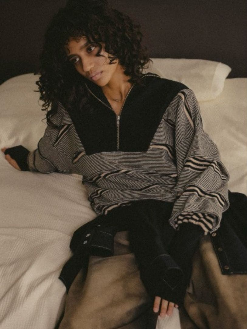 トップス ELCHELE BORDER HALF ZIP KNIT TOP