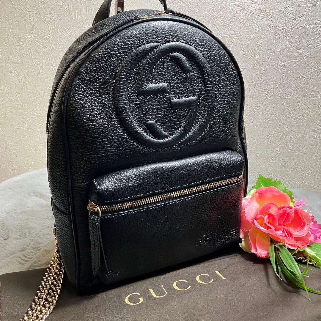GUCCI ソーホー　リュック　レザー　チェーン　ブラック　保存袋付き 楽天市場】GUCCI グッチ ソーホー バックパック リュックサック