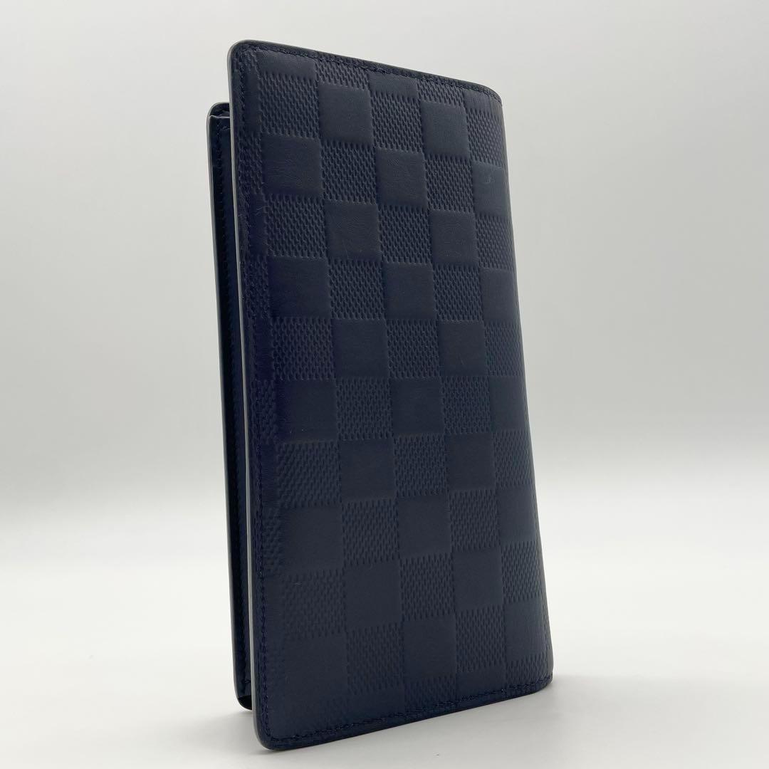 【美品 鑑定済】ルイヴィトン ポルトフォイユ ブラザ ダミエ アンフィニ 濃紺 LOUIS VUITTON（ルイ・ヴィトン） 財布 メンズ ダミエアンフィニ