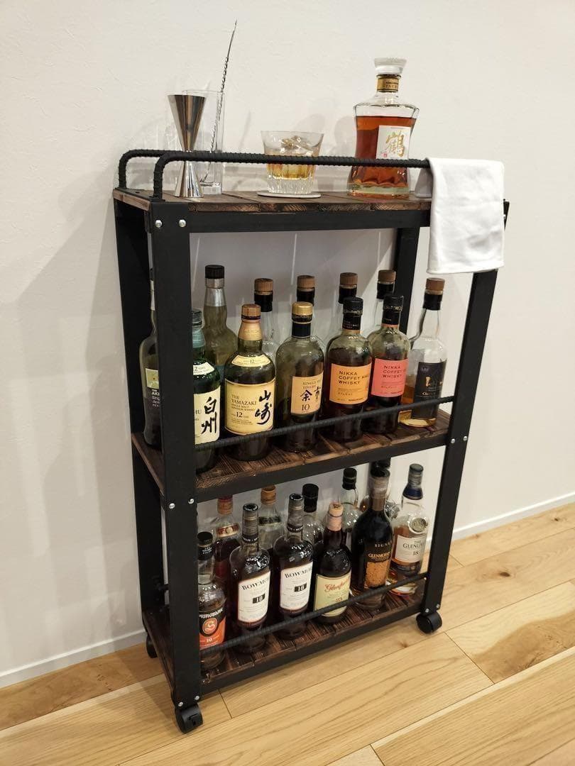 ウイスキーラック　サイドバーワゴンタイプ　男前インテリア　0115 ウィスキーラック 男前インテリア 棚 インダストリアル 収納 お酒 多肉