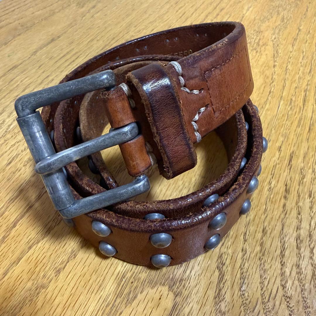 【良品】VINTAGE WORKS レザーベルト スタッズ DH5550ブラウン