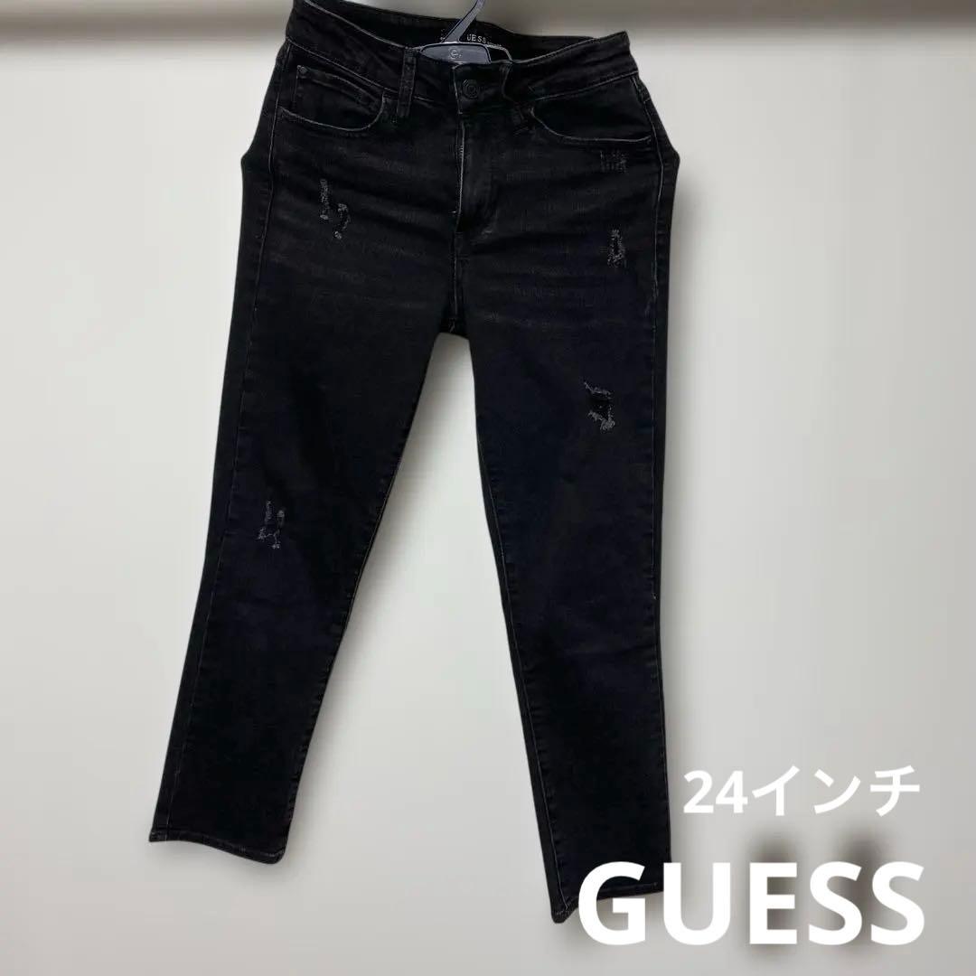 ブラック スキニーデニム ダメージ加工 ゲス - メルカリ