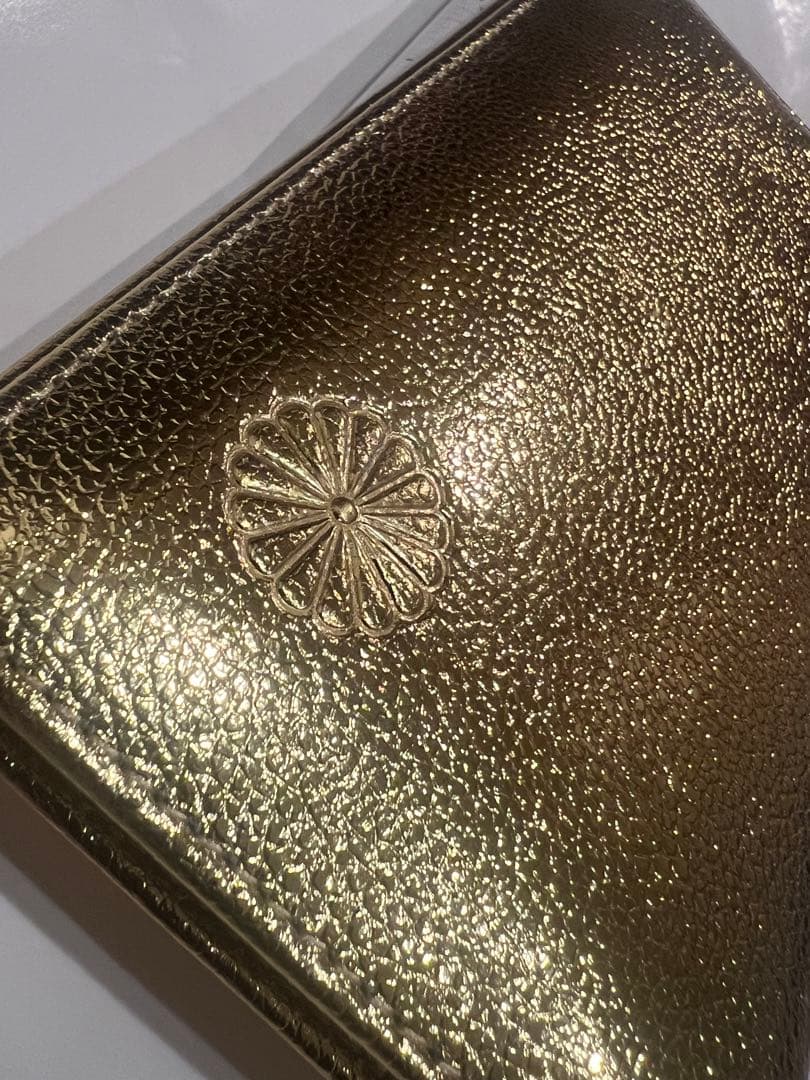 絶版品新品本物 日本皇室御用達菊紋章 黄金革長財布 ゴールド 天然皮革