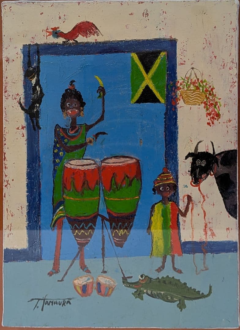 【山浦多久二】原画　バナナボート　油彩　額付き