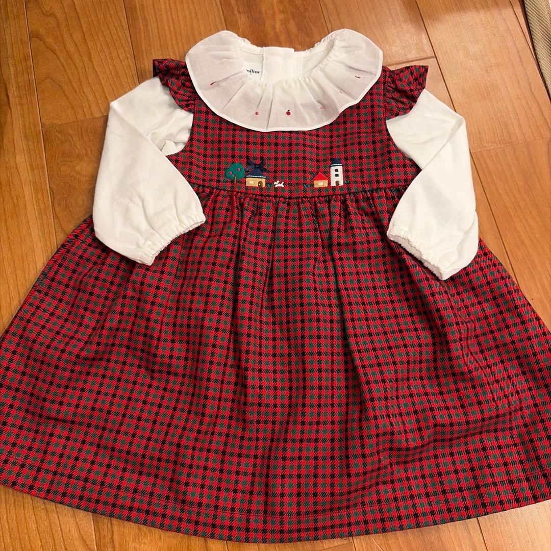 ファミリア　ワンピース　ブラウス　赤チェック