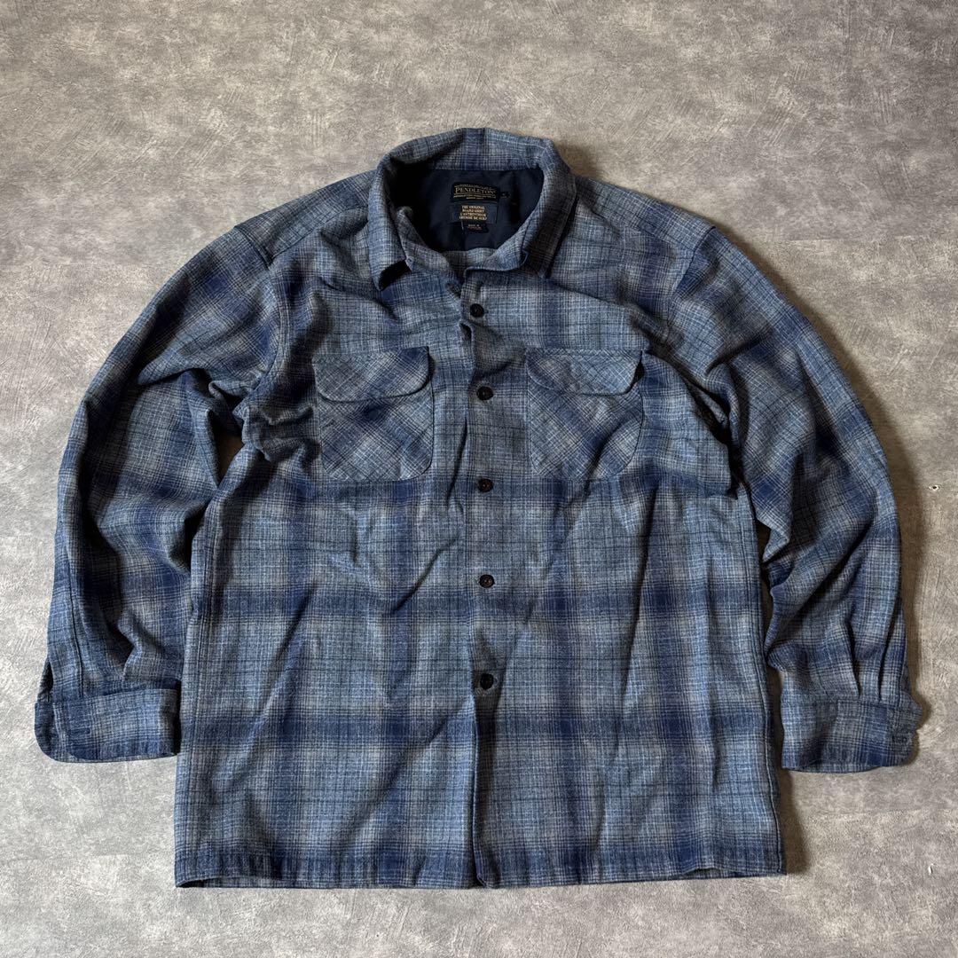 や*ず様 ペンドルトン ボードシャツ L ウール チェック ブルー グレー　メン