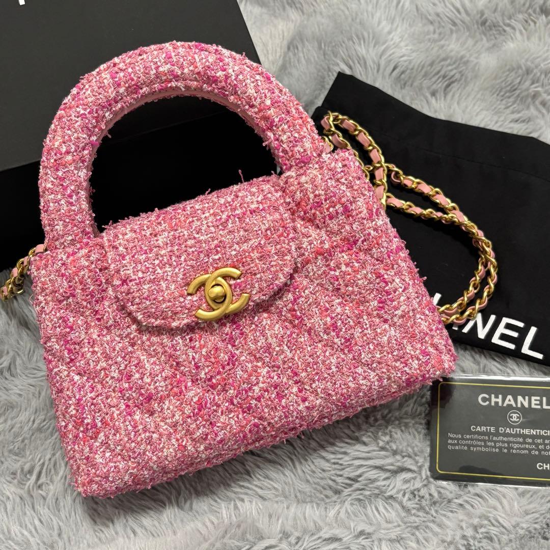 シャネル ツイード ハンドバッグ マトラッセ ピンク ノベルティ