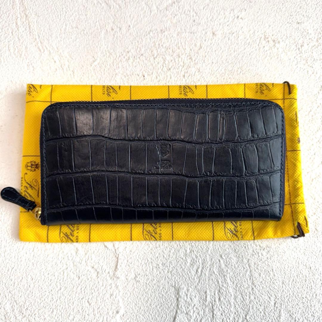 新品 Felisi フェリージ ロングウォレット クロコ型押し ネイビー 長財布