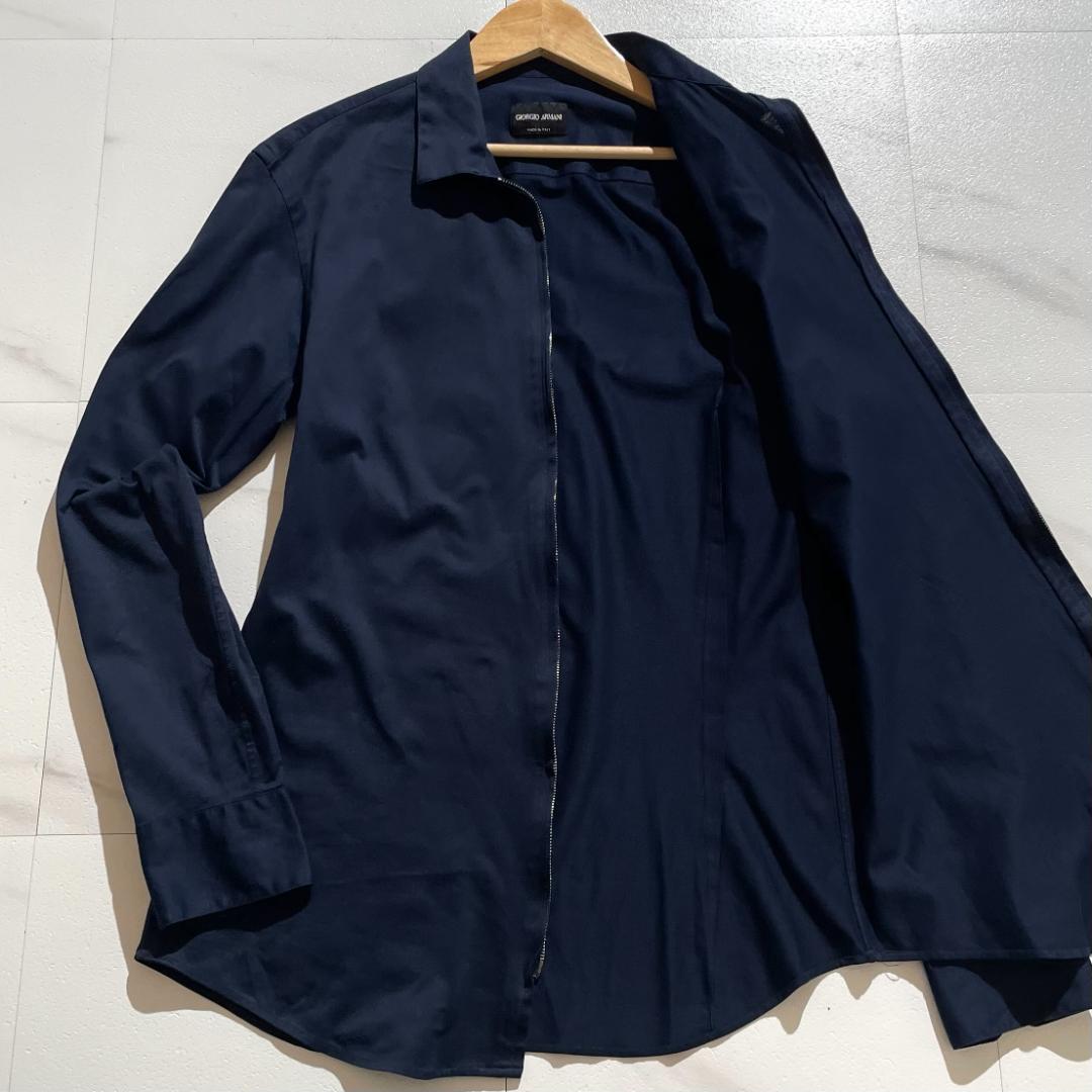 【極美品】ジョルジオアルマーニ 羽織り 長袖シャツ ストレッチ ネイビー