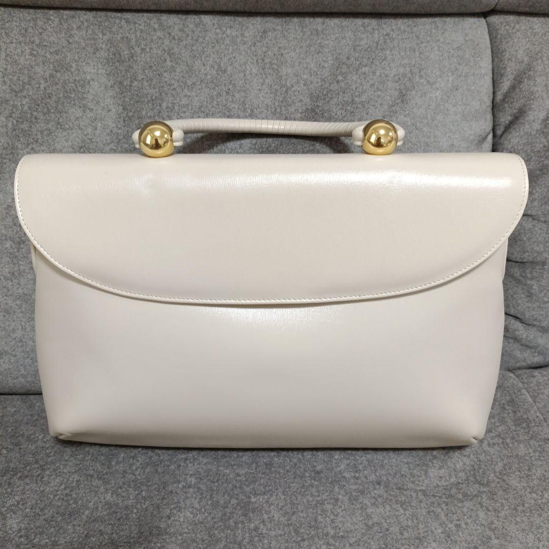 濱野　アイボリー　フォーマル　ハンドバッグ 濱野皮革工藝のフォーマルバッグ】 ロイヤルモデル(アイボリー