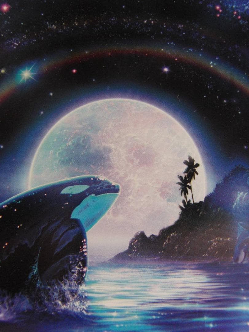 クリスチャン・ラッセン、【オルカムーン3】、希少な額装用画集より