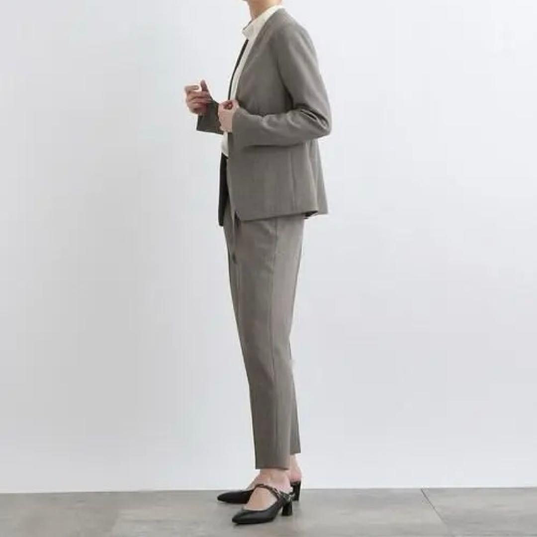 【インディヴィ】セットアップ ウールライク ノーカラージャケット パンツ S/M