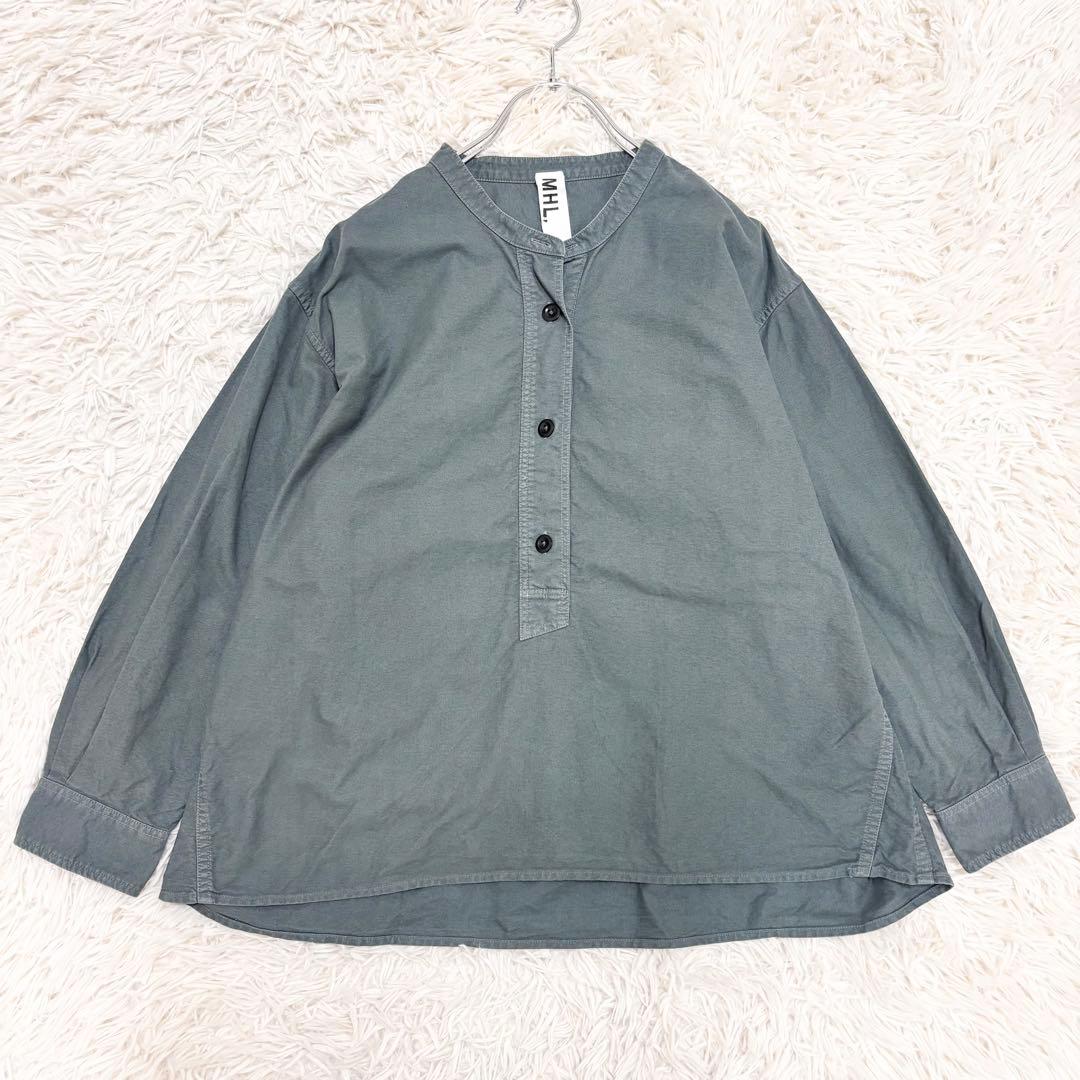 マーガレットハウエル MHL. バンドカラーシャツ ミッドグレー Ⅱ GARMENT DYE COTTON SHIRTING SHIRT | MARGARET HOWELL（マーガレット