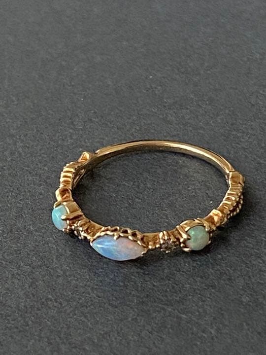 【アガット】14金 オパール&ダイヤリング9号